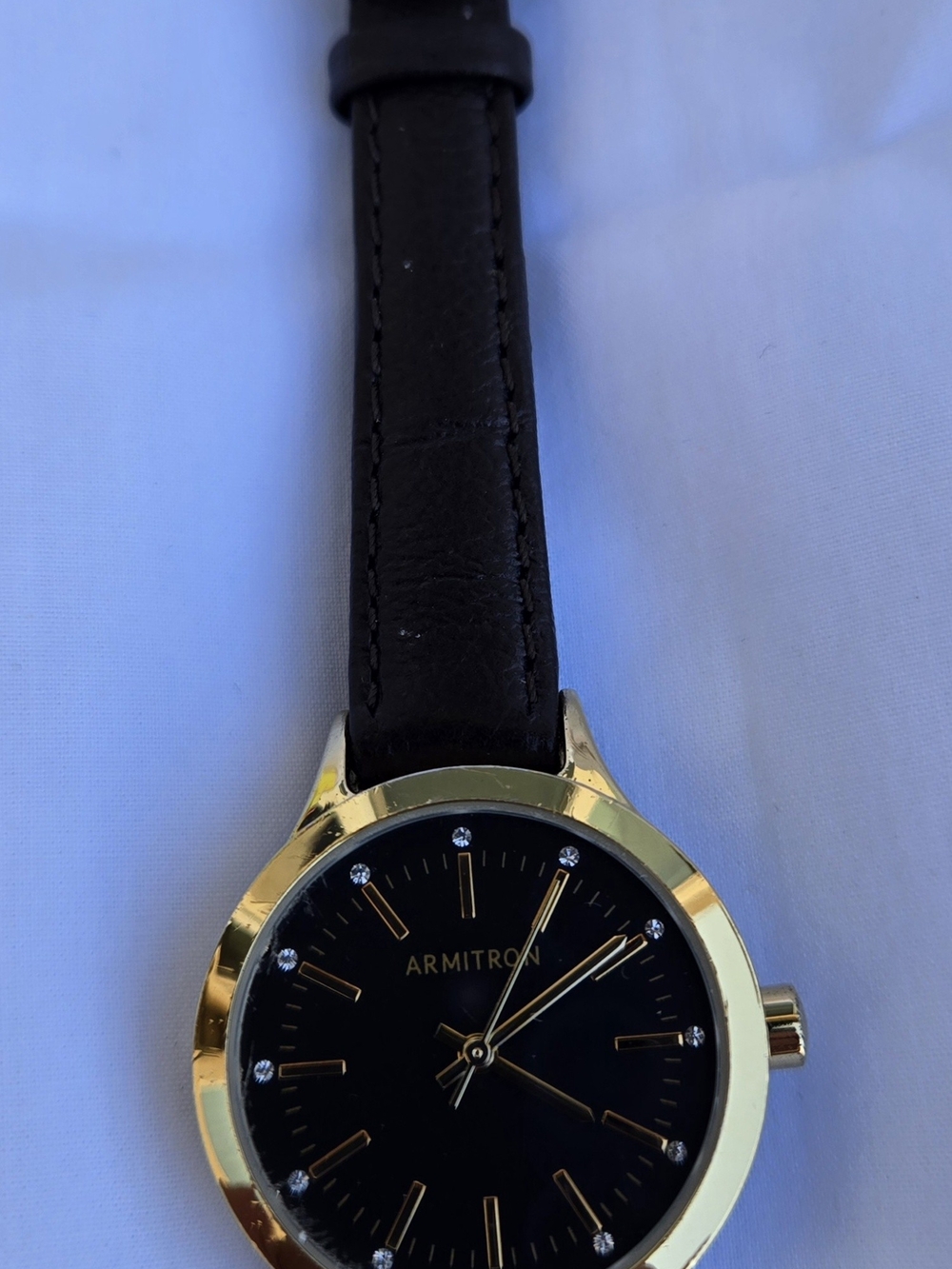 Armitron Women's Dress Watch Gold Tone Black Dial Leather Strap 75/5372GP